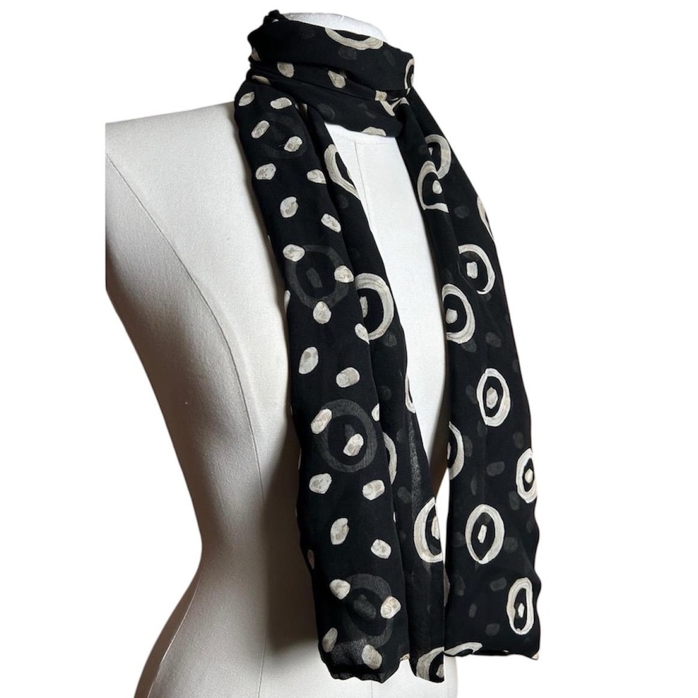 Vintage 100% Silk Scarf Made in Italy Black Abstract Polka Dot Elegant Luxury